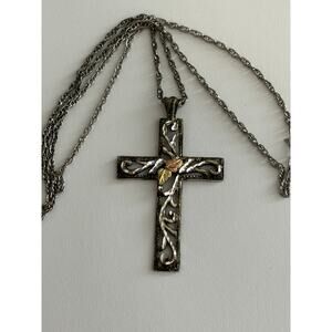Black Hills Gold Sterling Silver & 12K Gold Large Cross Pendant